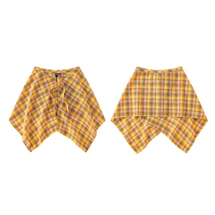 A generation of hair folding artifact color plaid fart curtain one-piece lace-up high street irregular hem Joker skirt