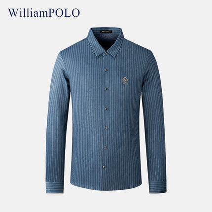 Emperor Paul Men's Vintage Vertical Striped Non-Iron Long Sleeve Shirt Men's Brushed Winter Casual Loose Lapel Shirt