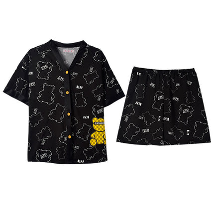 High-end Pajamas Women's Summer Short-sleeved Kimono Cardigan Large Size Student Cartoon Bear Outwear Women's Home Clothes