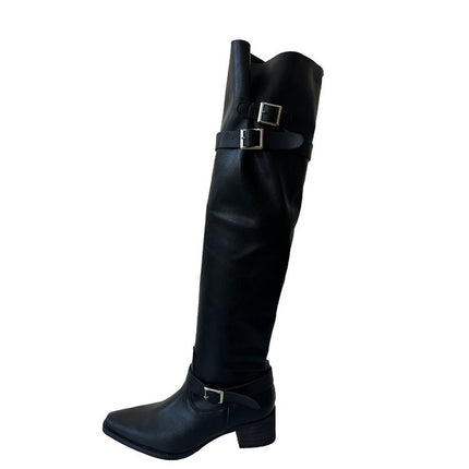 Women's 2025 Autumn/Winter New Vintage Over-The-Knee Long Boots with Pointed Toe and Chunky Heel Slimming Slouch Boots