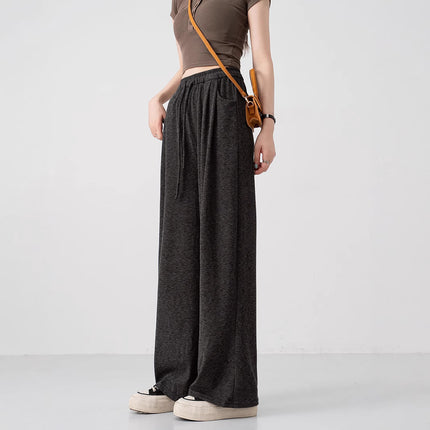 2025 Gray Wide-Leg Pants for Women Spring and Summer High-Waisted Summer Thin Straight Sports Casual Anti-Mosquito Glutinous Rice Pants