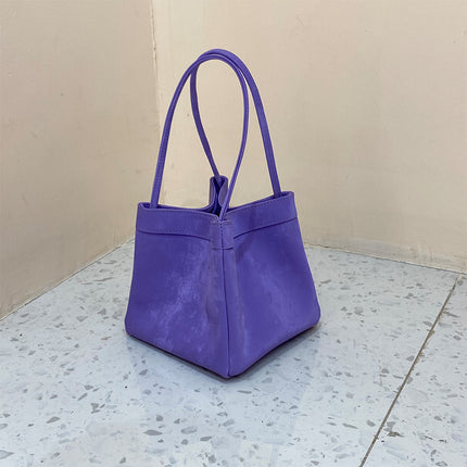 New Chinese Style National Style Vegetable Basket Bag Satin Genuine Leather Small Square Bag Large Capacity Niche Portable Bucket Bag Shoulder Crossbody Bag