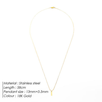 Non-Fading Square Pendant Necklace Titanium Steel Snake Bone Chain European and American Style Simple Versatile Commuter Couple Clavicle Chain