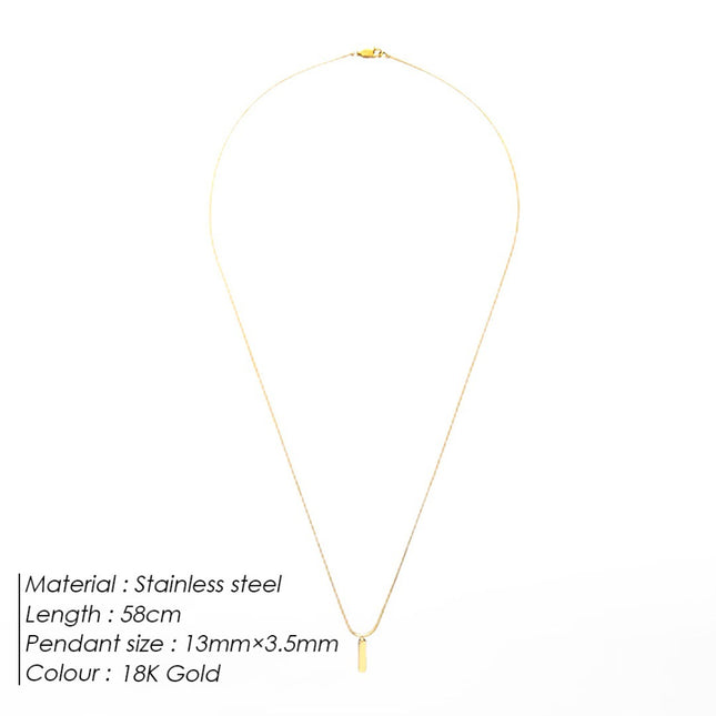 Non-Fading Square Pendant Necklace Titanium Steel Snake Bone Chain European and American Style Simple Versatile Commuter Couple Clavicle Chain