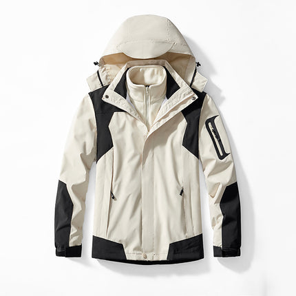 Men's Three-In-One Jacket with Detachable Mink Velvet Lining, Two-Piece Set for Women, Outdoor Mountaineering Clothing, Windproof and Waterproof Jacket