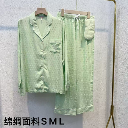 2025 Big-Name Catwalk Export Brushed Cotton Long-Sleeved Women's Pajamas Printed Casual French Outer Wear Home Clothes with Eye Mask