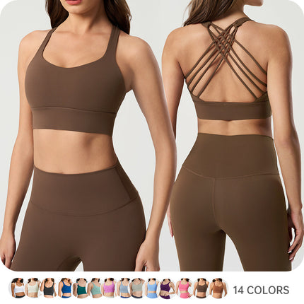 Cross-border Naked Cross-back Fitness Yoga Bra High Strength Shockproof Running Sports Underwear for Women S2010