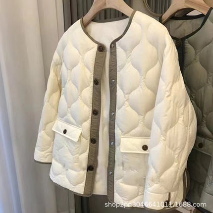 Light Down Cotton-padded Jacket Women's Short 2024 Winter Clothes New Style Socialite Round Neck Chanel Style Cotton Warm Top