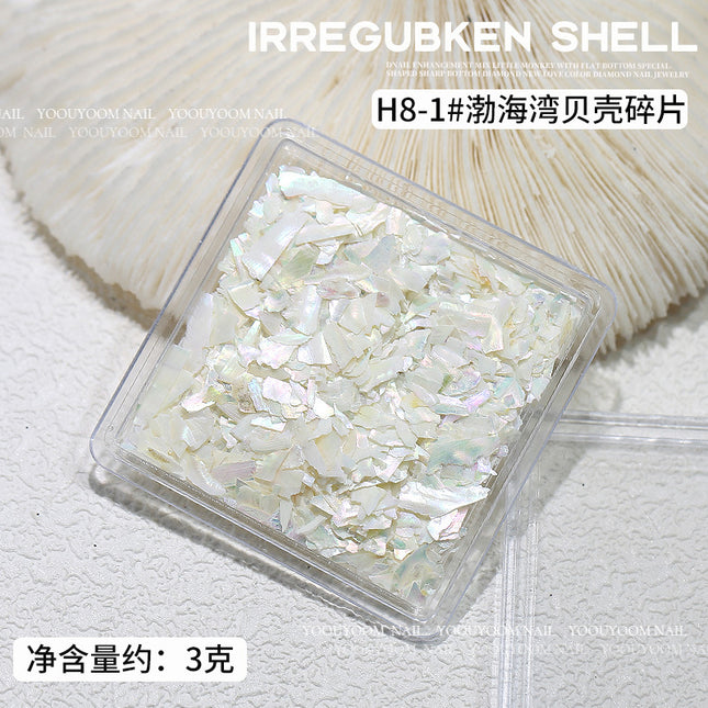 Irregular Japanese nail shell piece wholesale magic color natural ultra-thin abalone fragment boxed nail decoration patch