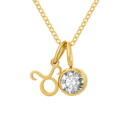 Non-Fading Titanium Steel Zodiac Necklace for Women, Birthstone Rhinestone Pendant, Clavicle Chain, European and American Style Niche Light Luxury Jewelry