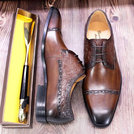Autumn New Business Formal Men's Leather Shoes Three-Joint British Style Pointed Toe Carved Shoes Wedding Groom's Leather Shoes
