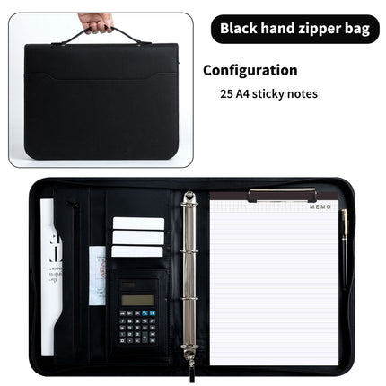 Spot Multifunctional A4 Folder Pu Leather Loose-Leaf Zipper Bag Office Business Satchel Manager Folder Custom Wholesale
