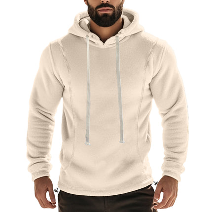 Cross-border Amazon autumn and winter men's polar fleece hooded solid color sweater fleece-lined warm sports pullover hoodie