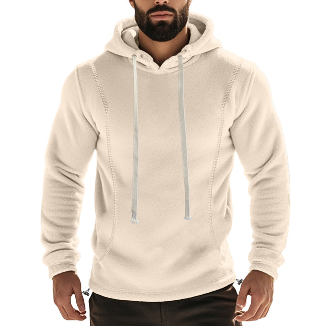 Cross-border Amazon autumn and winter men's polar fleece hooded solid color sweater fleece-lined warm sports pullover hoodie