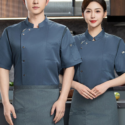 High-End Chef Work Clothes Short-Sleeved Summer Breathable Chinese and Western Restaurant Hotel Kitchen Restaurant Thin Work Clothes Canteen
