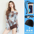 8251 coffee brown three-piece suit + swimming cap + mobile phone bag + swimming goggles / One size fits all [recommended 40-47.5kg]