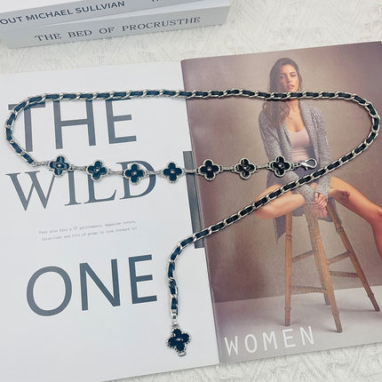 Fragrant Style Waist Chain Accessories Women's Summer Metal Four-leaf Clover Two-sided Available Splicing Chain All-match Thin Chain Belt Pants Chain
