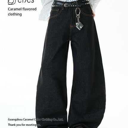 Neutral Style Jtw High Street Unisex American Fashion Retro Loose Wide-Leg Jeans with Drape Effect and Curved Hem