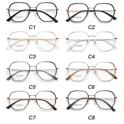 90176 Polygonal Titanium Eyeglass Frame Tr Large Frame Prescription Glasses for Women, Can Be Customized with Prescription Lenses or Non-Prescription Lenses