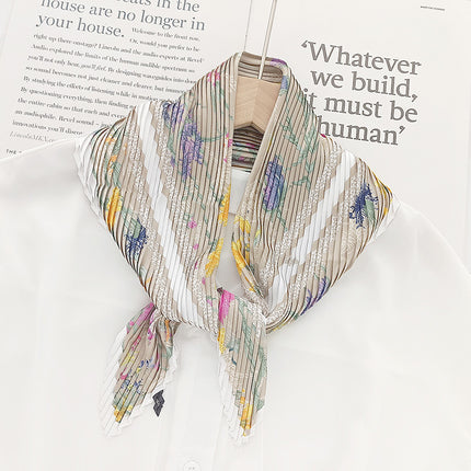 Crumpled Scarf Women's Spring and Summer Elegant Printed Diamond Scarf Korean Style Professional Small Scarf All-match Decorative Thin Scarf