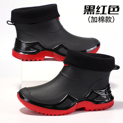 Military Green Trendy Cool Fashion Men's Short Rain Boots Sports Style Men's Waterproof Rubber Shoes Thickened Widened Non-Slip Men's Foreign Trade Rain Boots