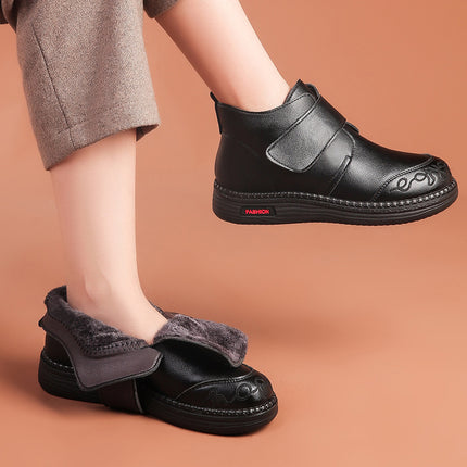 Mother Shoes Winter Cotton Shoes Middle-aged Winter Shoes Non-slip Middle-aged Women's Shoes fleece-lined Autumn and Winter Warm Ankle Boots Leather Shoes