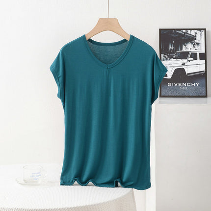 Cross-border New plus size Plus Fat V-neck Small Sleeve Summer Modal Elastic Base Shirt Loose Casual Simple T-shirt