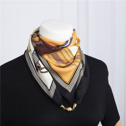 2025 New Silk Scarf Autumn and Winter Cold Protection Neck Protection Anti-Rubbing Collar Square Scarf 68cm Silk Scarf Magnetic Buckle Western Style Scarf