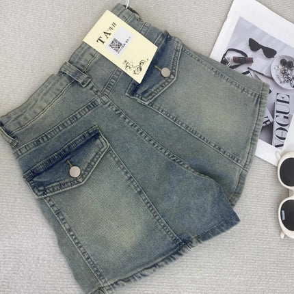 American Retro Hot Girl Denim Shorts Trendy Outfit Slimming Butt-Lifting A-Line Hot Pants 2025 Summer New Women's Fashion