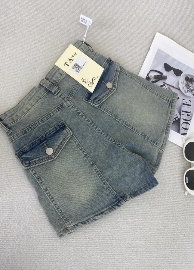 American Retro Hot Girl Denim Shorts Trendy Outfit Slimming Butt-Lifting A-Line Hot Pants 2025 Summer New Women's Fashion