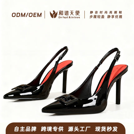 Simple and Luxurious European and American Style Fashionable Simple Buckle Stiletto High Heels Shallow Mouth Pointed Toe Slim Women's Casual Shoes