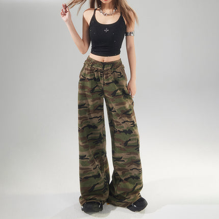 American Street Camouflage Wide Leg Pants Women's 2025 Spring and Autumn New Straight Loose High Waist Slimming Casual Mop Pants