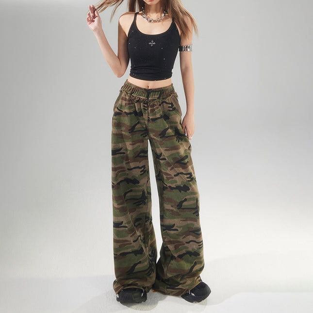 American Street Camouflage Wide Leg Pants Women's 2025 Spring and Autumn New Straight Loose High Waist Slimming Casual Mop Pants