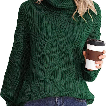 Cross-Border Amazon European and American 2024 Autumn and Winter Turtleneck Cable Knit Sweater Women's Pullover Long-Sleeved Cross-Border Sweater