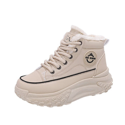 Women's Snow Boots 2026 New Autumn and Winter Short Boots with Fleece Lining, Thickened for Warmth, High-Top White Shoes Hx-Q037