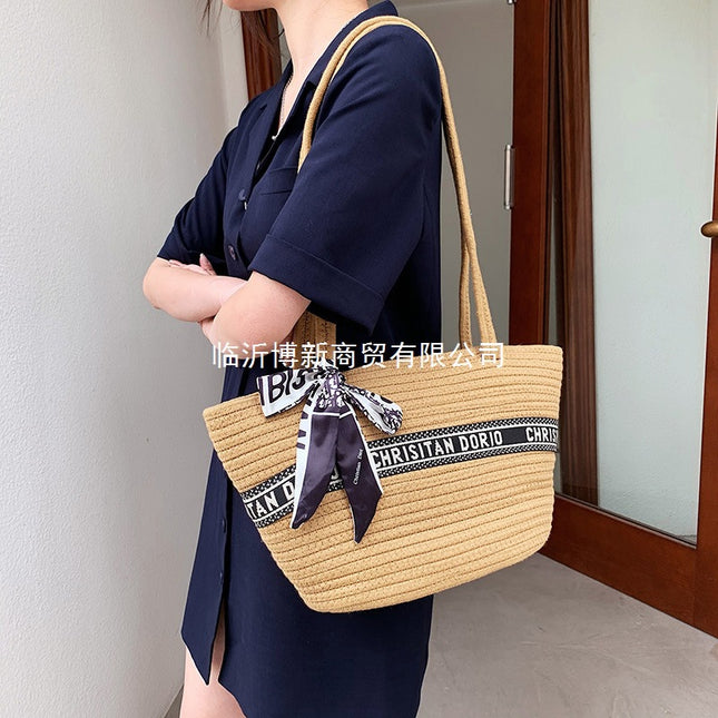 Creative Cotton Woven Bag Women's Travel Beach Bag Tote Bag Women's Satchel Shopping Bag Shoulder Crossbody Bag Vegetable Basket