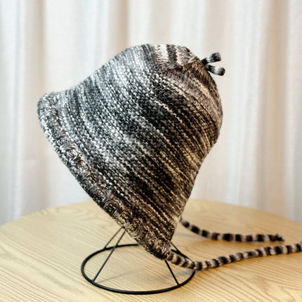 Winter color matching Korean style women's striped face-looking plush warm knitted wool hat big head circumference ear protection pile hat