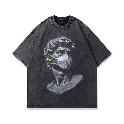 Half-Sleeved T-Shirt Street Style for Men and Women European and American Printed Vibe T-Shirt Spoof Old Design Short-Sleeved High Street