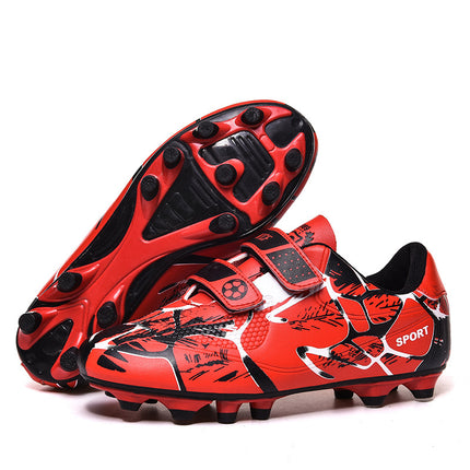 Children's Football Shoes with Long Spikes and Broken Nails, Leather Fashionable Velcro Low-Top Professional Competition Training Shoes, Sports Shoes Wholesale