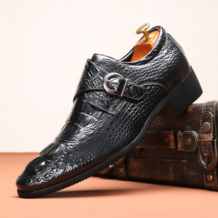 Men's Leg Shoes Breathable Buckle Business Leather Shoes Crocodile Pointed Men's Casual Shoes Leg European Style Shoes