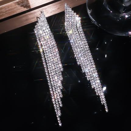 Fashion Versatile Long Tassel Earrings for Women, Super Shiny Full Diamond Niche Style, High-End Luxury Party Earrings, Exquisite