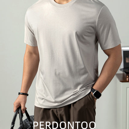 [7A Antibacterial/Acetate/Lyocell] Light Luxury and Cool Men's Short-Sleeved T-Shirt Summer Casual Breathable and Light Pure t
