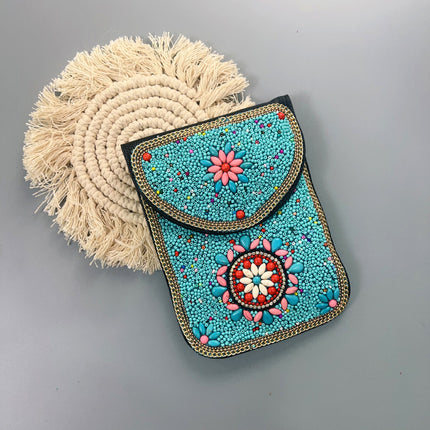 Bohemian Women's Mobile Phone Bag Xinjiang Inner Mongolia Yunnan Travel Souvenir Retro Heavy Industry Rice Bead Shoulder Bag
