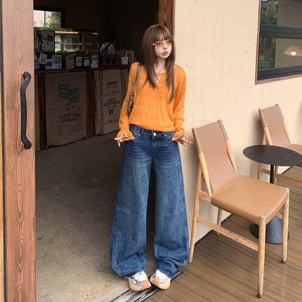 Raccoon House # American Retro Loose Low-Waist Wide-Leg Pants Versatile Drape Autumn and Winter New Straight-Leg Jeans for Women