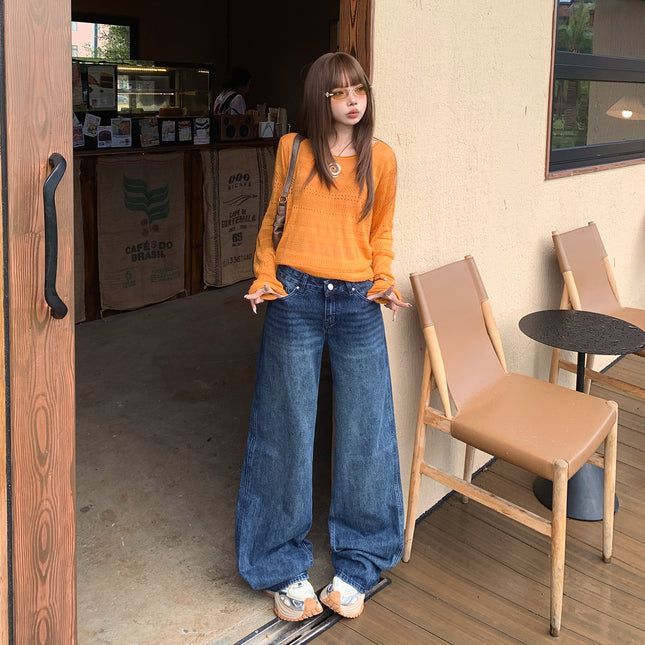 Raccoon House # American Retro Loose Low-Waist Wide-Leg Pants Versatile Drape Autumn and Winter New Straight-Leg Jeans for Women