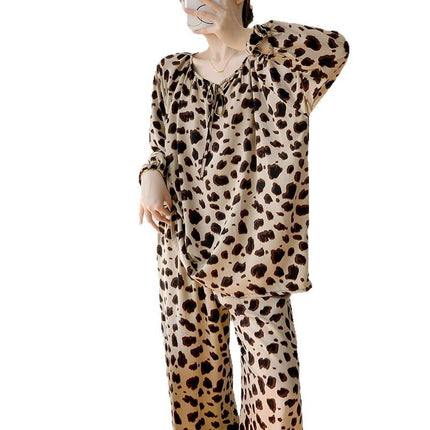 2025 New Leopard Print Cotton Silk Pajamas Women's Summer Thin Long-sleeved High-end Outwear Spring and Autumn plus size Home Clothes