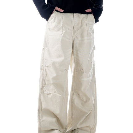 11Kn American Retro Straight Cargo Pants for Men and Women, Slimming Look, Knife-Cut, Frayed, Distressed, Pure Cotton, Trendy Logging Casual Pants