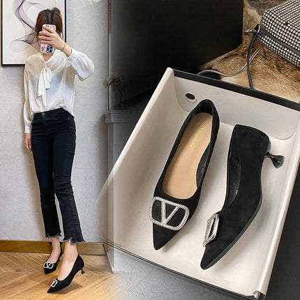 Square head black work shoes women's shoes soft bottom long standing not tired professional work comfortable high heels thick heel shoes