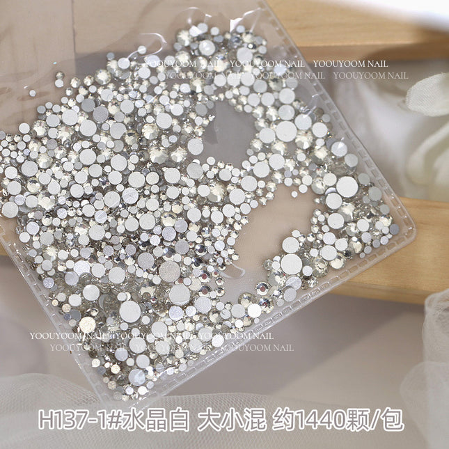 Internet celebrity colorful flat small round diamond nail decoration size mixed glass rhinestone 1440 nail jewelry wholesale