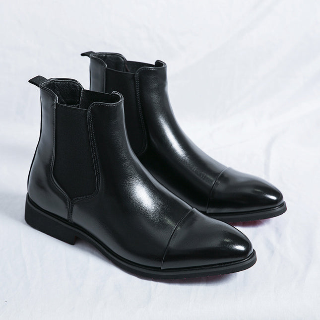 Men's Cross-border plus size New Casual Leather Boots Fashionable High-top Chelsea Boots Korean Fashionable Retro Leg Leather Shoes